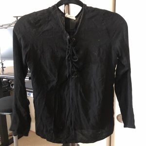 Black Lace Up Blouse